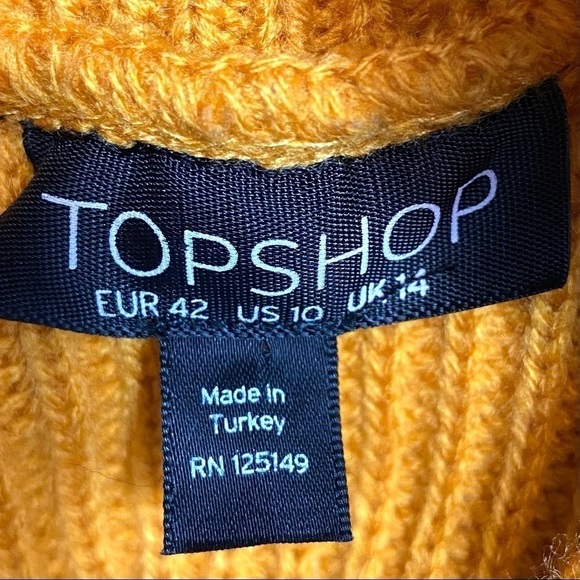 Topshop Mustard Yellow Marigold Lace-Up Back Sweater Boxy Balloon Sleeves Knit - Picture 3 of 7